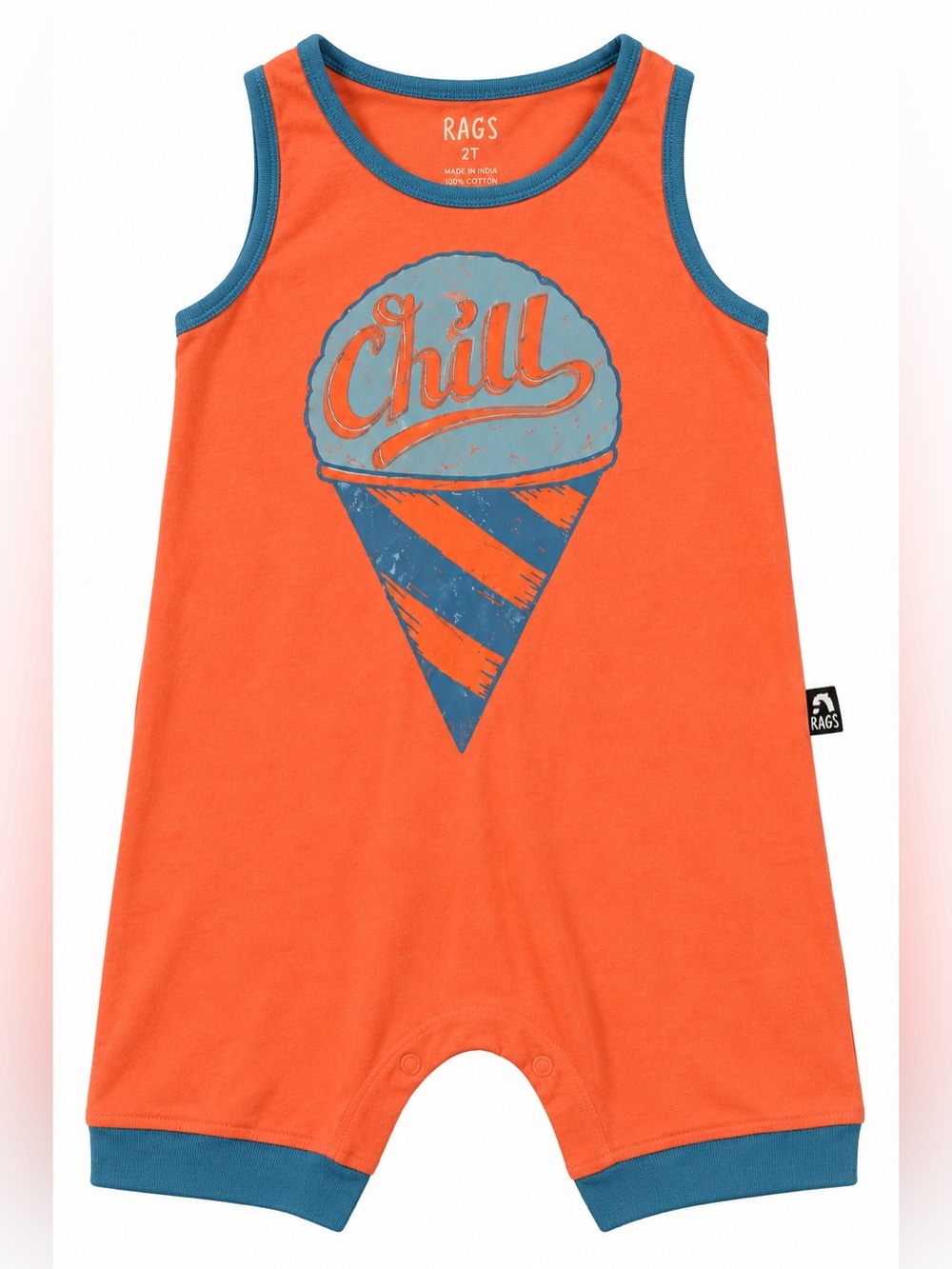 RAGS Kids Orange “Chill” Ice Cream Romper Sleeveless One Piece 2T